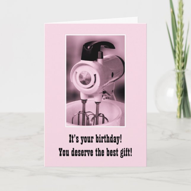 Vintage Pink Mixer Happy Birthday Humor Card (Front)
