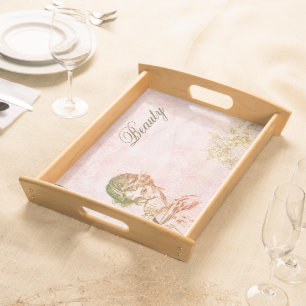 Vintage Pink Modern Elegant Flowers Girl Coffee Serving Tray