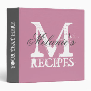 Vintage pink monogrammed large recipe binder book