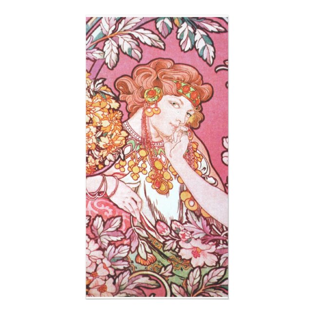 Vintage Pink Mucha Art Card (Front)