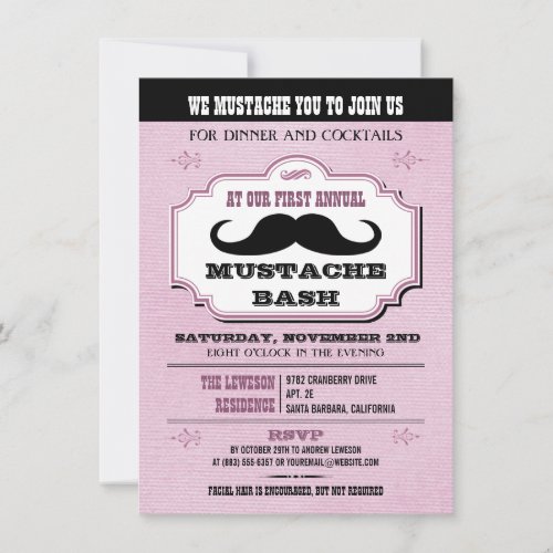 Vintage Pink Mustache Bash Custom Announcements
