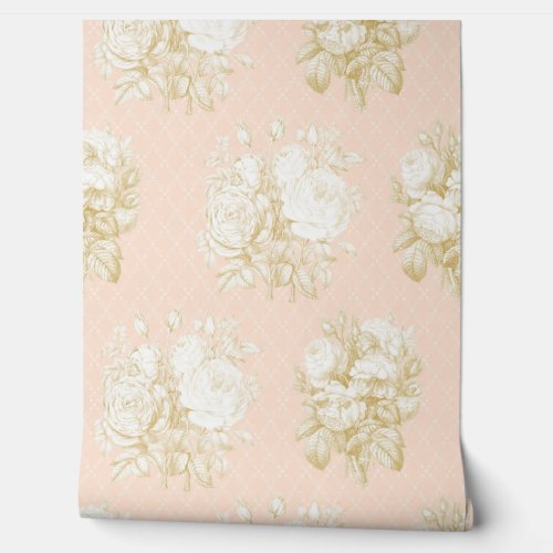 Vintage Pink n White Floral Flower Bouquet Girls Wallpaper
