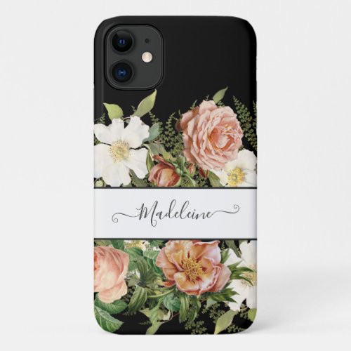 Vintage Pink n White Floral w Girly Flowers iPhone 11 Case