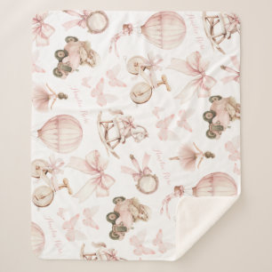 Vintage Pink Nursery Custom Name Baby Girl Sherpa Blanket