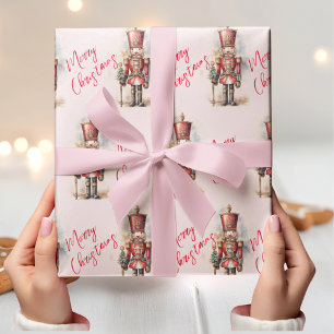 Vintage Pink Nutcracker & Merry Christmas Wrapping Paper