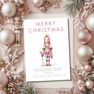 Vintage Pink Nutcracker Watercolor Christmas Holiday Card