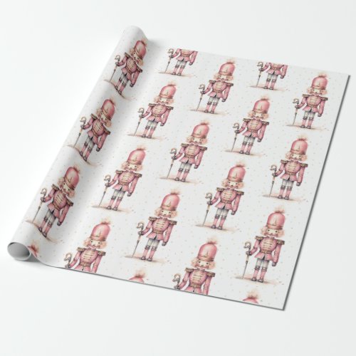 Vintage Pink Nutcracker Watercolor Minimalistic Wrapping Paper