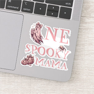 Vintage Pink One Spooky Mama Coquette Coffee Ghost Sticker