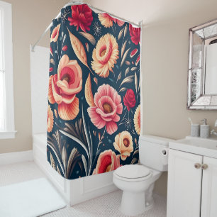 Vintage Pink, Orange, and Red Flower Pattern  Shower Curtain