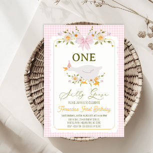 Vintage Pink Orange One Silly Goose 1st Birthday Invitation