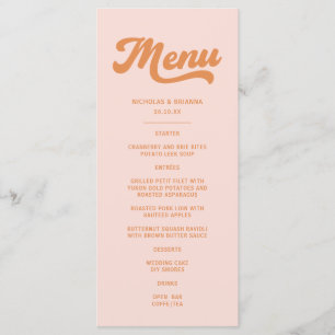 Vintage Pink Orange Retro Wedding Menu