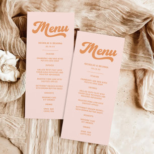 Vintage Pink Orange Retro Wedding Menu