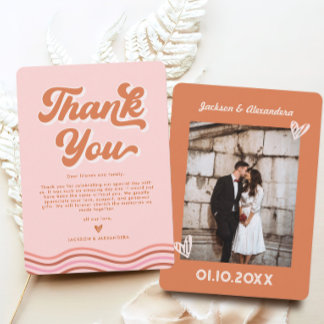 Vintage Pink Orange Retro Wedding Thank You Card