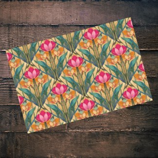 Vintage Pink Orange Tulip Diagonal Pattern