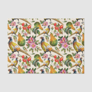 Vintage pink orange yellow birds roses flowers tissue paper