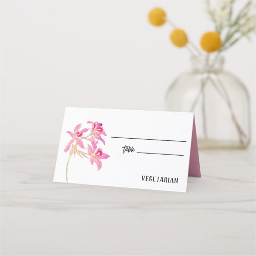 Vintage Pink Orchid Floral Wedding Meal Choice  Place Card