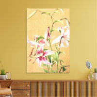 Vintage Pink Oriental Lily Botanical Flower Art