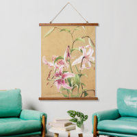 Vintage Pink Oriental Lily Botanical Flower Art