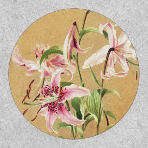 Vintage Pink Oriental Lily Botanical Flower Art Patch