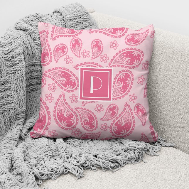 Vintage Pink Paisley Monogram Throw Pillow (Creator Uploaded)