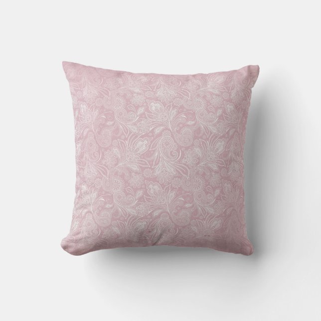 Vintage Pink Paisley Throw Pillow (Front)