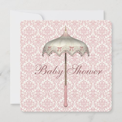 Vintage Pink Parasol Umbrella Baby Girl Shower Invitation