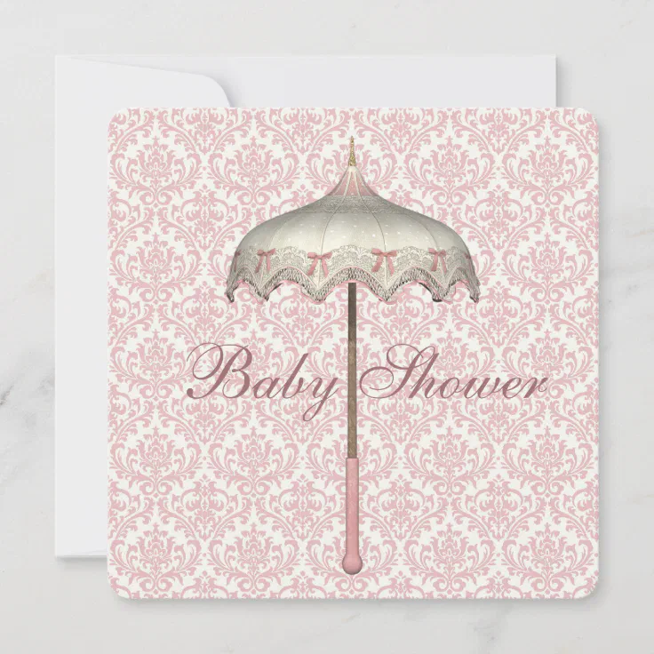 Vintage Pink Parasol Umbrella Baby Girl Shower Invitation Zazzle