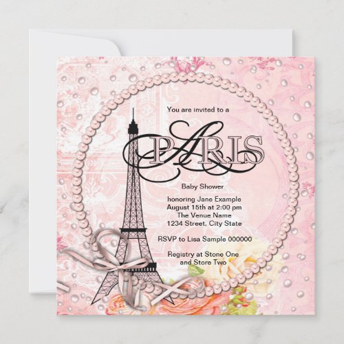 Vintage Pink Paris Baby Shower Invitations