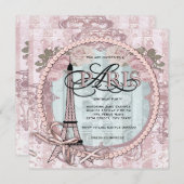 Vintage Pink Paris Birthday Party Invitations (Front/Back)