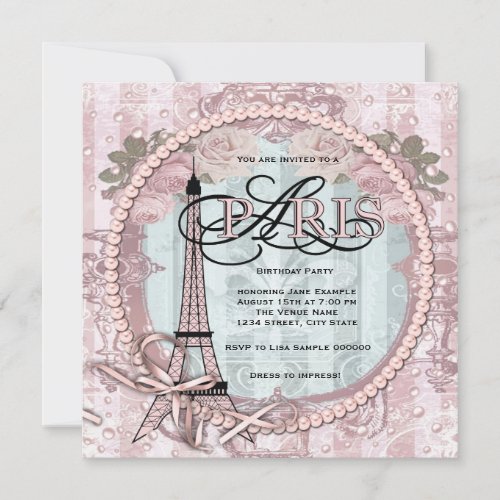 Vintage Pink Paris Birthday Party Invitations