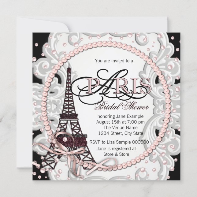 Vintage Pink Paris Bridal Shower Invitation (Front)