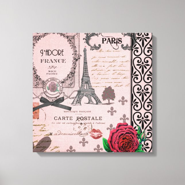 Vintage Pink Paris Collage canvas art print (Front)