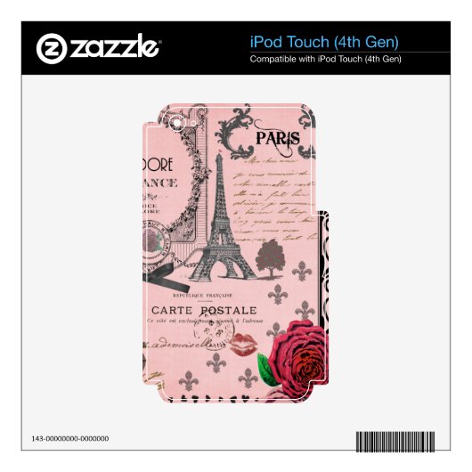 Vintage Pink Paris Collage iPod Touch 4G Skin (Product)