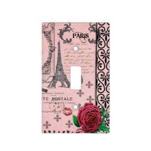 Vintage Pink Paris Collage Light Switch Cover