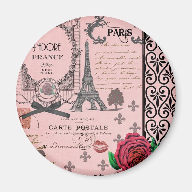 Vintage Pink Paris Collage Magnet (Front)