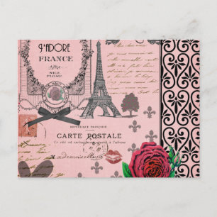 Vintage Pink Paris Collage Postcard