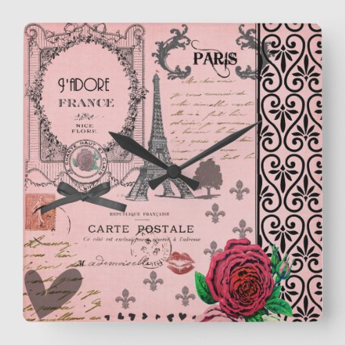 Vintage Pink Paris Collage wall clock