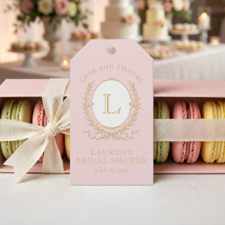 Vintage Pink Paris Glam | Monogram Bridal Shower Gift Tags