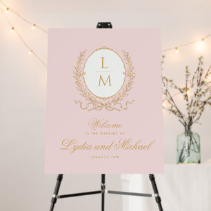 Vintage Pink Paris Laurel Wreath Wedding Welcome Foam Board