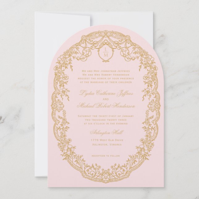 Vintage Pink Paris Monogram Invitation (Front)