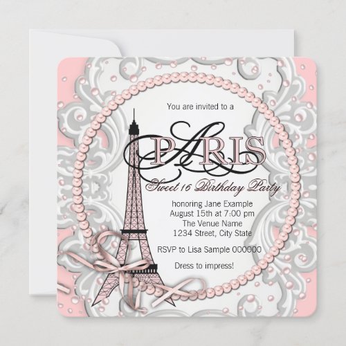 Vintage Pink Paris Sweet 16 Birthday Party Personalized Invite