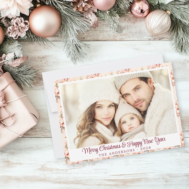 Vintage Pink Pastel Holiday Photo Card (Shabby Chic Pink Photo Card)