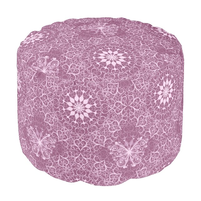 Vintage Pink Pattern Pouf (Angled Front)