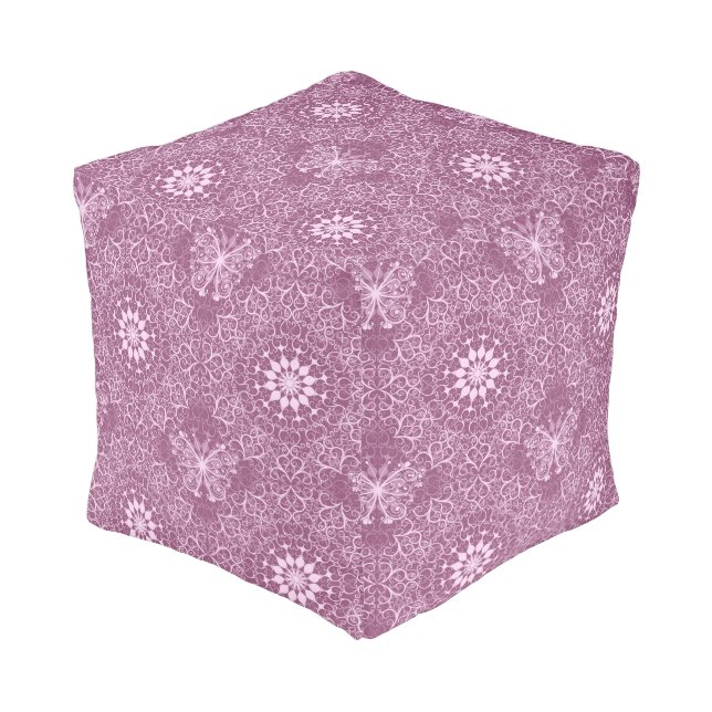 Vintage Pink Pattern Pouf (Angled Front)