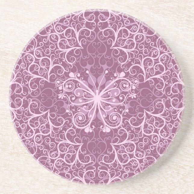 Vintage Pink Pattern Sandstone Coaster (Front)