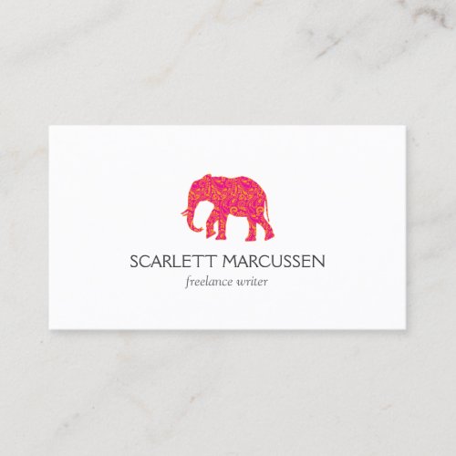 Vintage Pink Patterned Elephant Business Card