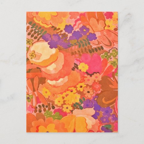 Vintage Pink Peach Flowers Botanical Watercolor Postcard