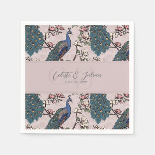 Vintage Pink Peacock Chinoiserie Pattern Napkins