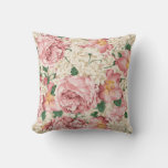 Vintage Pink Peonies And Ivory Hydrangeas Pattern Throw Pillow at Zazzle