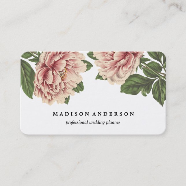 Vintage Pink Peonies Business Card (Front)